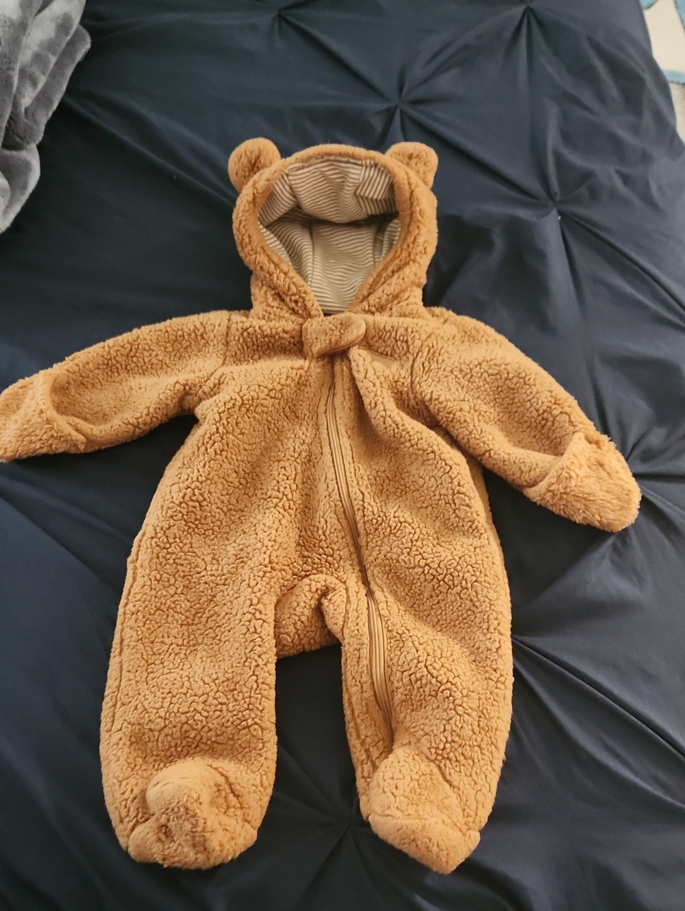 Carter's Teddy Bear Brown Plush Hooded One-Piece Footie
